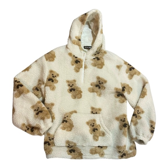 Aelfric Eden Plush Teddie Bear Hooded Quarter Zip Sherpa Sz L - Picture 1 of 4